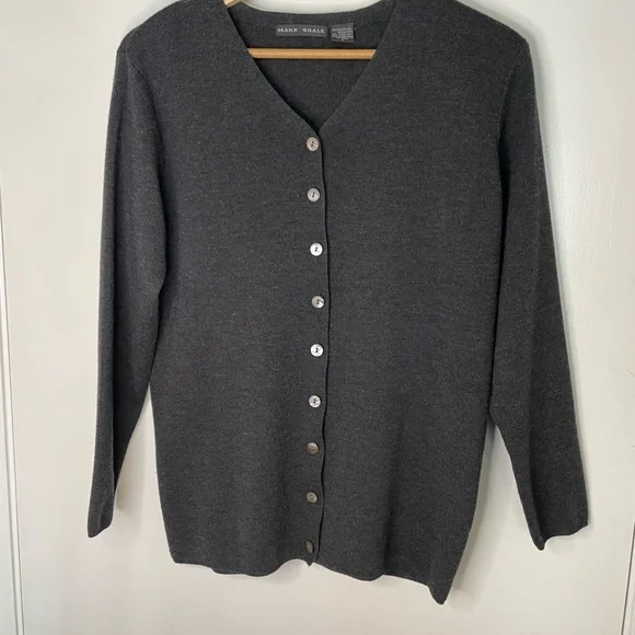 Cardigan Sweater Gray Mark Shale 100% Extra Fine Merino Wool - Picture 3 of 10